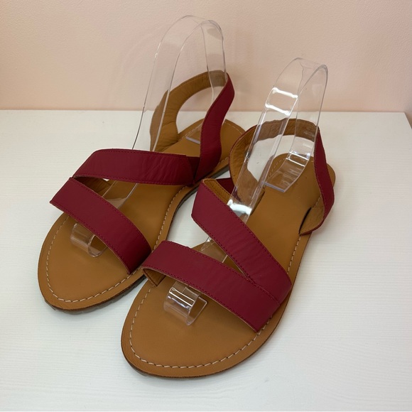 Seasalt Sunny Cove Leather Sandals Size UK 6 Burgundy Red Slingback Flat - Picture 2 of 7